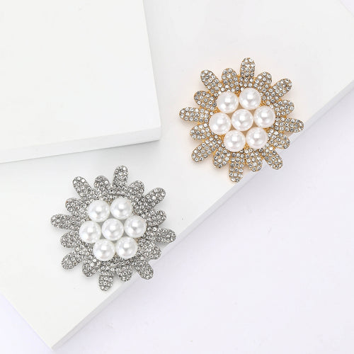 Alloy Rhinestone Pearl Sunflower Brooch Pin For Women's Apparel