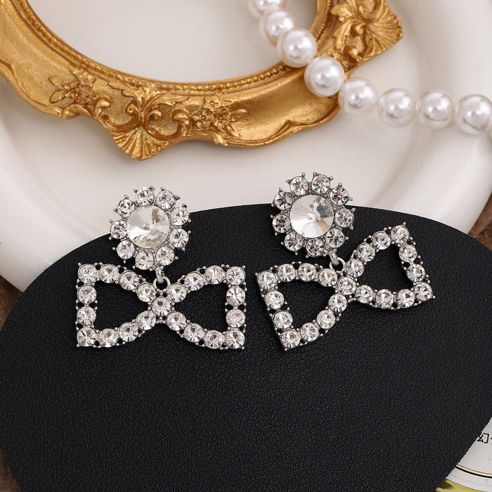Luxury Sparkling Rhinestone Bowknot Drop Earrings With Crystal Studs Elegant Statement Earrings