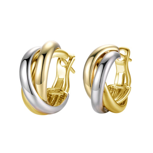 Korean Vintage Swirl Hoop Earrings For Women, Two Tone Metal Ear Cuffs In Hong Kong Retro Style