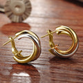 Korean Vintage Swirl Hoop Earrings For Women, Two Tone Metal Ear Cuffs In Hong Kong Retro Style view 3