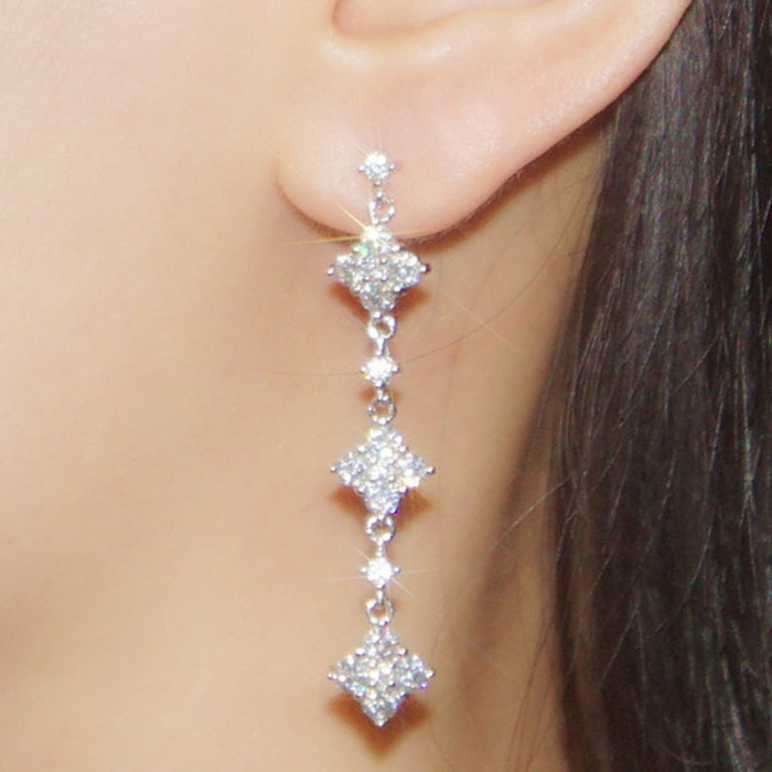 Sparkling French Long Bridal Earrings For Women Elegant Banquet Date Slimming Drop Ear Jewelry