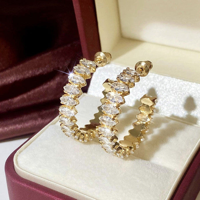 Luxury Heavy Craft C Shaped Palace Style Earrings For Women Korean Fashion Statement Jewelry