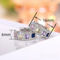 Colorful Rectangular Micro Pave Earrings, Fashion Versatile Round Stud Ear Cuffs For Daily Commute view 4