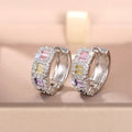 Colorful Rectangular Micro Pave Earrings, Fashion Versatile Round Stud Ear Cuffs For Daily Commute view 5
