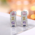 Colorful Rectangular Micro Pave Earrings, Fashion Versatile Round Stud Ear Cuffs For Daily Commute view 3