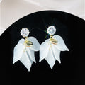 Elegant Zircon Studs With Frosted Acrylic Flower Petals And Gold LOVE Charm Lightweight Shell Drop Earrings view 2