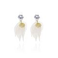 Elegant Zircon Studs With Frosted Acrylic Flower Petals And Gold LOVE Charm Lightweight Shell Drop Earrings view 5