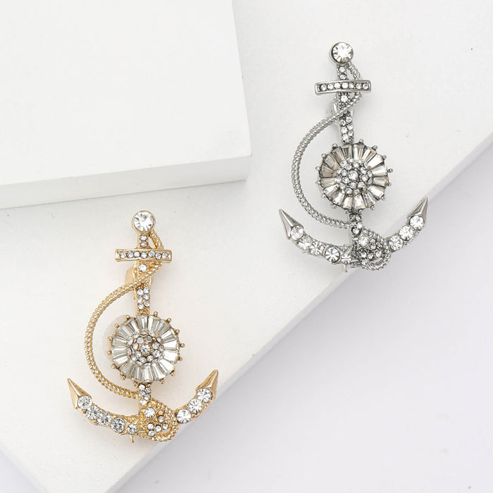 Premium Alloy Rhinestone Anchor Brooch For Men's Suit And Coat
