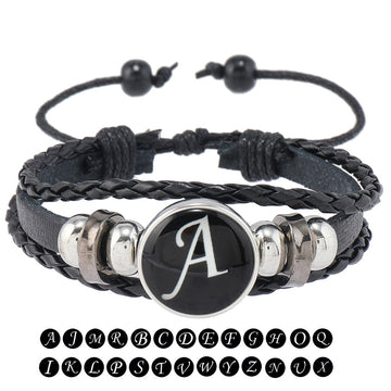 Fashion Leather Bracelet With 26 Alphabet Letters Handmade Beaded Multilayer Punk Bangle