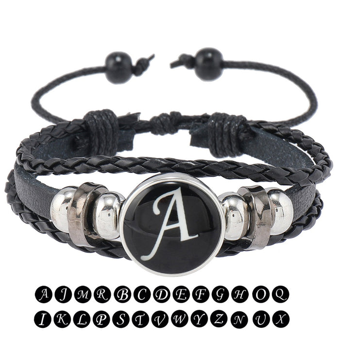 Fashion Leather Bracelet With 26 Alphabet Letters Handmade Beaded Multilayer Punk Bangle