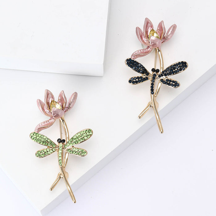 Alloy Rhinestone Dragonfly Lotus Brooch For Shawl Dress Decoration