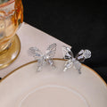 Elegant Hollow Butterfly Rose Micro Paved Zircon Crystal Alloy Silver Needle Statement Earrings view 2
