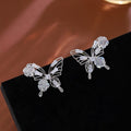 Elegant Hollow Butterfly Rose Micro Paved Zircon Crystal Alloy Silver Needle Statement Earrings view 4