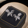 Elegant Hollow Butterfly Rose Micro Paved Zircon Crystal Alloy Silver Needle Statement Earrings view 3