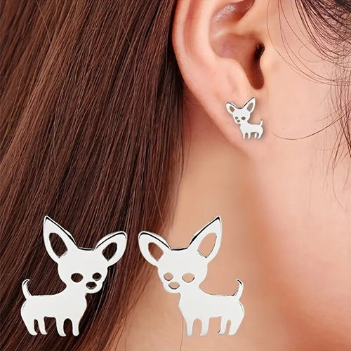 New Metallic Animal Fox Stud Earrings, Simple Cute Puppy Earrings For European American Women