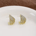 Elegant Korean Style Gold Alloy Fan Shell Shape Zircon Rhinestone Geometric Curved Stud Earrings view 4