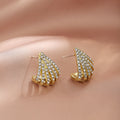 Elegant Korean Style Gold Alloy Fan Shell Shape Zircon Rhinestone Geometric Curved Stud Earrings view 2