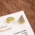 Elegant Korean Style Gold Alloy Fan Shell Shape Zircon Rhinestone Geometric Curved Stud Earrings view 3