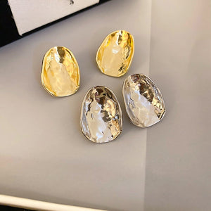 Irregular Round Geometric Metal Stud Earrings For Women, Light Luxury Designer Style