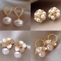 Gold Plated Silver Pin Faux Pearl Flower Stud Earrings Chic Light Luxury Fashion Jewelry view 3