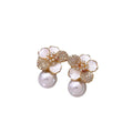 Gold Plated Silver Pin Faux Pearl Flower Stud Earrings Chic Light Luxury Fashion Jewelry view 5