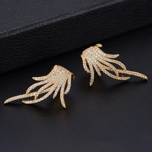 Fan Shape Faux Tassel Octopus Stud Earrings For Women, Vintage Full Zircon Statement Jewelry
