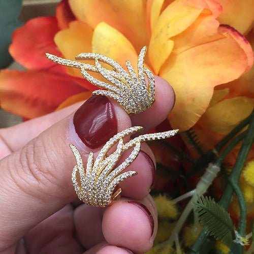 Fan Shape Faux Tassel Octopus Stud Earrings For Women, Vintage Full Zircon Statement Jewelry