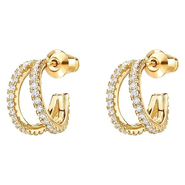C Shaped Micro Pave Zircon Stud Earrings For Women, Korean Style Commuter Ear Jewelry