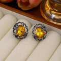 Luxury Geometric Oval Crystal Rhinestone Hollow Alloy Stud Earrings For Women Elegant Vintage Earrings view 4
