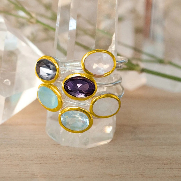 Light Luxury Vintage Oval Ring European Palace Style Layered Design Women Finger Jewelry
