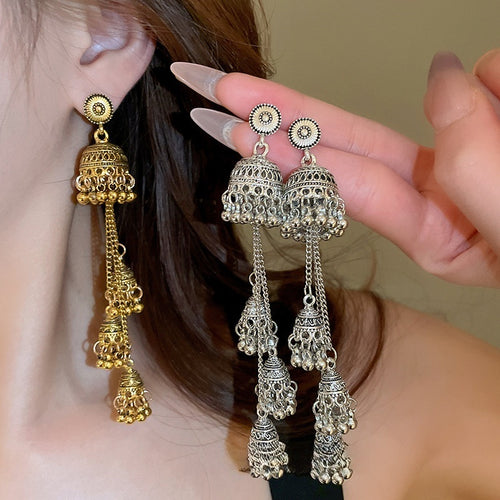 2026 New Ethnic Style Alloy Geometric Tassel Drop Earrings Light Luxury Fashion Jewelry