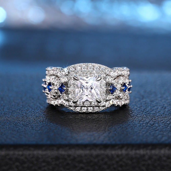 European Multi Layer Square Three Piece Cubic Zirconia Stack Ring Set Luxury Women's Jewelry