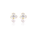 Elegant Korean Light Luxury White Enamel Flower Zircon Crystal Gold Alloy Pearl Drop Stud Earrings view 5