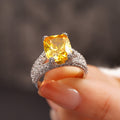 Luxury Geometric Yellow Ring With Full Pave Round Zircon, European American Style Jewelry view 3
