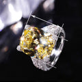 Luxury Geometric Yellow Ring With Full Pave Round Zircon, European American Style Jewelry view 4
