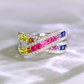 Rainbow Cross Design Geometric Round Ring, Light Luxury Creative Women's Fashion Jewelry view 2