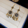 Bohemian Vintage Faux Pearl Waterdrop Tassel Drop Earrings With Geometric Round Charm view 2