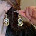 Bohemian Vintage Faux Pearl Waterdrop Tassel Drop Earrings With Geometric Round Charm view 1