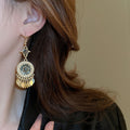 Bohemian Vintage Faux Pearl Waterdrop Tassel Drop Earrings With Geometric Round Charm view 3