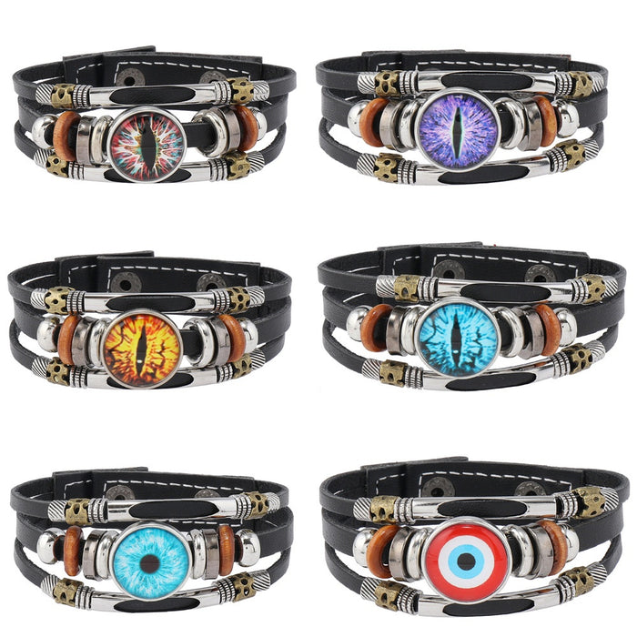 Creative Handmade Evil Eye Leather Bracelet With Beaded Design For Fashion Accessories