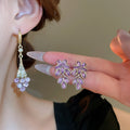 French Violet Rhinestone Flower Alloy Drop Earrings With Silver Needle Posts For Women view 2