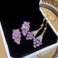 French Violet Rhinestone Flower Alloy Drop Earrings With Silver Needle Posts For Women view 1