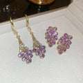 French Violet Rhinestone Flower Alloy Drop Earrings With Silver Needle Posts For Women view 3