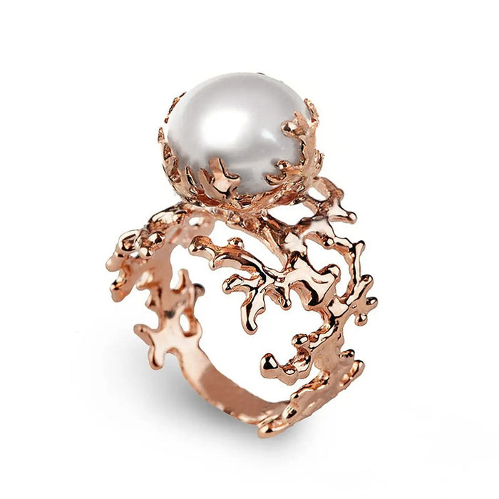 Western Palace Antique Style Hollow Branch Coral Faux Pearl Index Finger Ring Direct