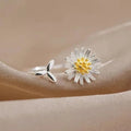 Korean Style Daisy Leaf Adjustable Open Ring For Women, Fresh Fashion Flower Finger Jewelry view 3