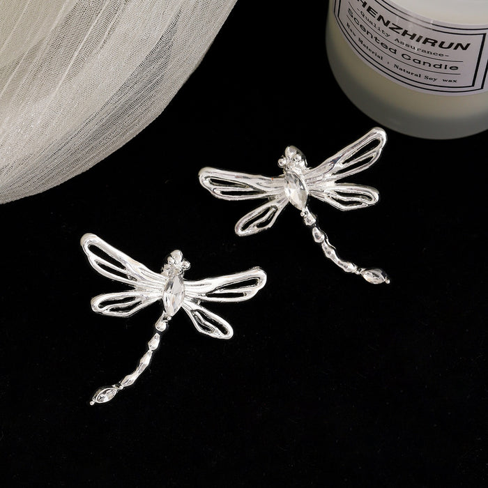 Elegant Silver Alloy Rhinestone Dragonfly Ear Cuffs For Women No Piercing Summer Clip Earrings