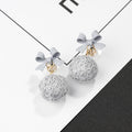 Bow Top Woven Ball Dangle Stud Earrings in Three Colors view 3