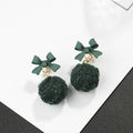 Bow Top Woven Ball Dangle Stud Earrings in Three Colors view 8