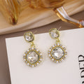 Luxury Vintage Geometric Square Crystal Rhinestone Pearl Drop Alloy Stud Dangle Earrings view 3
