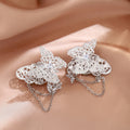 Elegant Silver Alloy Hollow Butterfly Rhinestone Long Chain Tassel No Piercing Ear Cuff Earrings view 2